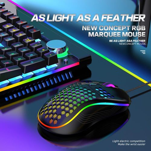Honeycomb Wired Gaming Mouse with RGB On/Off Switch, 7200 Adjustable DPI, Ergonomic Lightweight Design & High Precision Sensor for PC/Mac Gamers (Black)