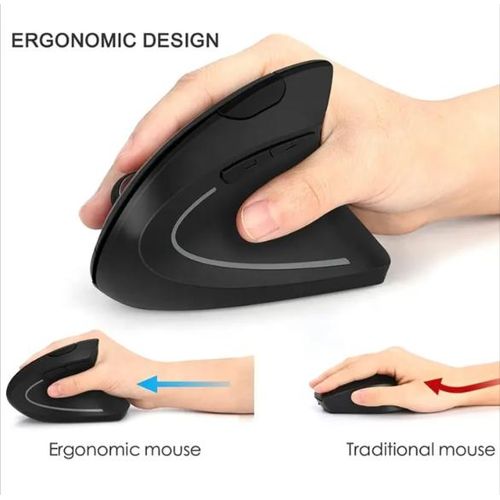 Ergonomic 2.4G Wireless Right Hand Standing Mouse USB Receiver 6 Buttons Comfortable and Quiet Laptop Mouse Black