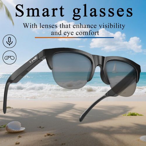 Smart Glasses Bluetooth 5.4, Open-Ear, UV400, 500mAh Battery, Black