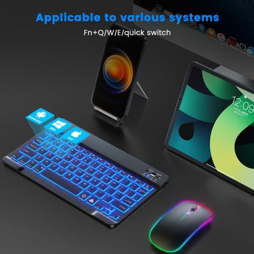 10inch Wireless Bluetooth Keyboard+Mouse 7 Colors Backlit Rechargeable Keyboard