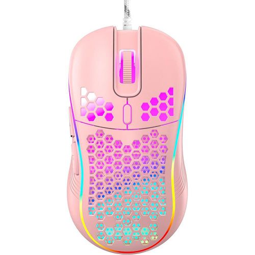 Wired Gaming Mouse with RGB On/Off Switch, 7200 Adjustable DPI, Ergonomic Lightweight Design & High Precision Sensor for PC/Mac Gamers (Pink)