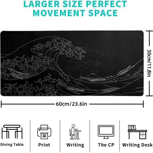 Extended Gaming Mouse Pad - Black Lycra & Rubber, 60x30cm, Non-Slip, Anime Design