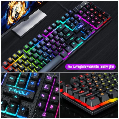 TF200 wired gaming keyboard and mouse with LED lights mechanical feel backlit PC gaming keyboard compo