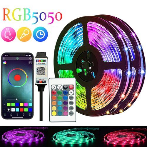 15M 5V RGB LED Strip Lights 12LEDs/Meter 5050RGB Light Strip LED Tape Light Remote Control Adjustable Brightness Timing