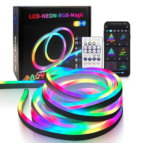 5M/10M RGB LED Neon Rope Lights 16.4FT Outdoor Waterproof Neon LED Strip Light AC 110V~130V Multi Color Dimmable Led Rope Lights with Remote Controller for Bedroom Game Room Building Decor