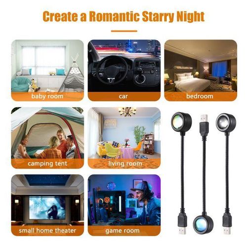 360° Rotatable Sunset Lamp Projector - 7 Color ABS Decorative Light, 19cm