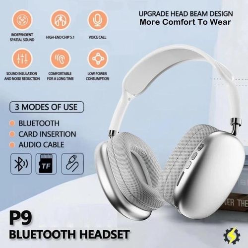 P9 Wireless Bluetooth Headphone, Over Ear Stereo Headset Bluetooth Sports Earphone Hi-Res Audio Wireless Headset,Silver