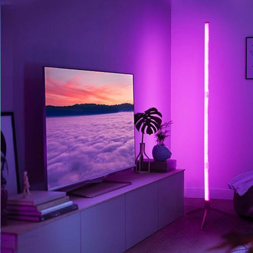 Smart RGB LED Floor Lamp - Black Plastic Corner Light with Remote Control, 12x5x44cm