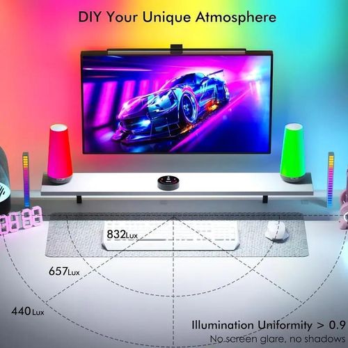 Smart monitor light strip with RGB backlight, no screen glare, eye protection suitable for home and office use.