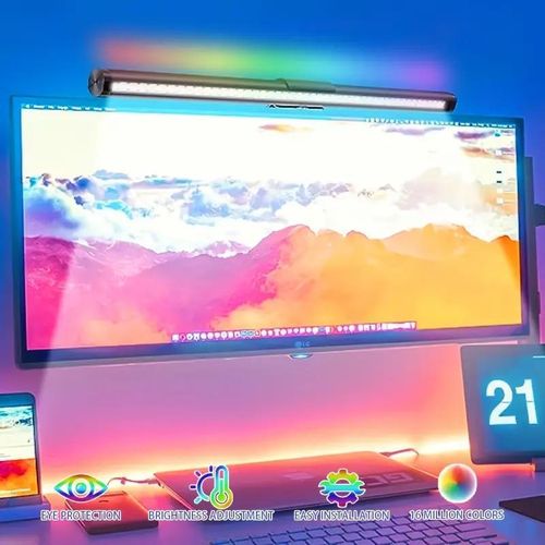 Smart monitor light strip with RGB backlight, no screen glare, eye protection suitable for home and office use.
