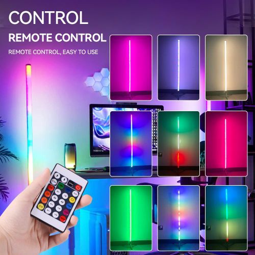Smart RGB LED Floor Lamp - Black Plastic Corner Light with Remote Control, 12x5x44cm