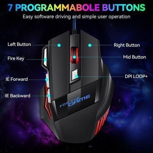 Wired Gaming Mouse 7 Functional Keys RGB Light For Game