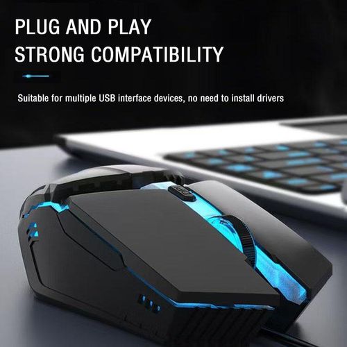 wired silent mouse, e-sports game office mouse, 4-color breathing light, human labor design-Black