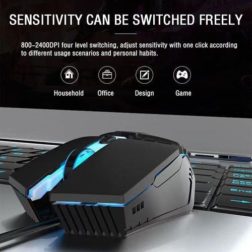 wired silent mouse, e-sports game office mouse, 4-color breathing light, human labor design-Black