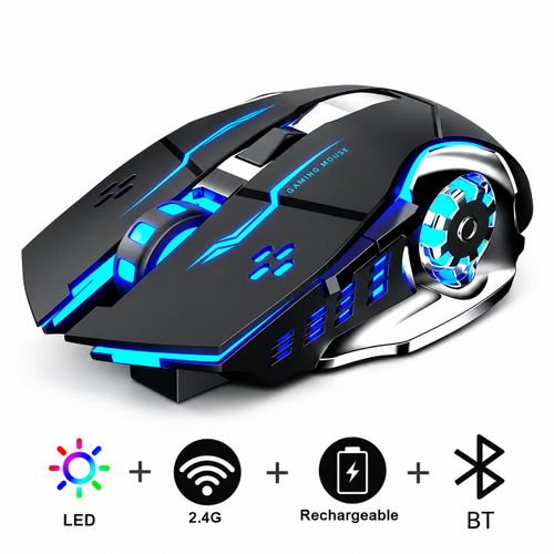 2.4G + Bluetooth 5.0 Wireless Gaming Mouse - Rechargeable, Silent Click, 2400 DPI Adjustable, RGB Ergonomic Mice for PC/Laptop