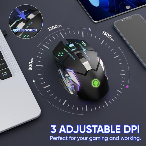 Wireless Gaming Mouse - Rechargeable Bluetooth 2.4GHz, RGB Backlit, Silent Click