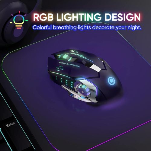 Wireless Gaming Mouse - Rechargeable Bluetooth 2.4GHz, RGB Backlit, Silent Click