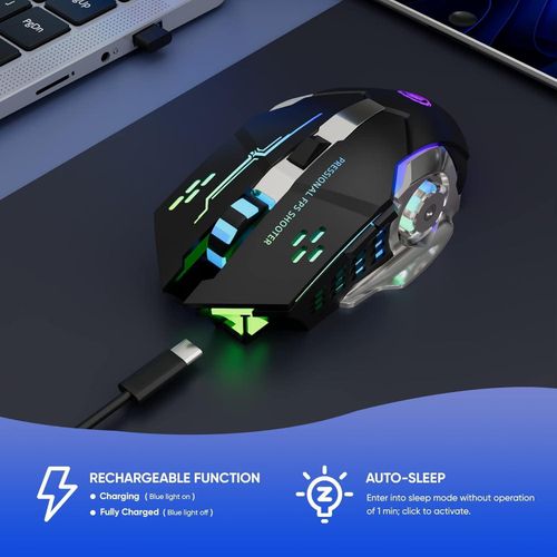 Wireless Gaming Mouse - Rechargeable Bluetooth 2.4GHz, RGB Backlit, Silent Click