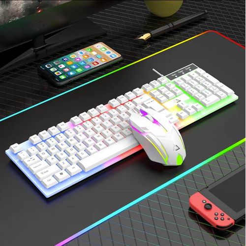 Wired Wired Gaming Keyboard & Mouse Combo - RGB Backlight, Ergonomic, 104-Key, White