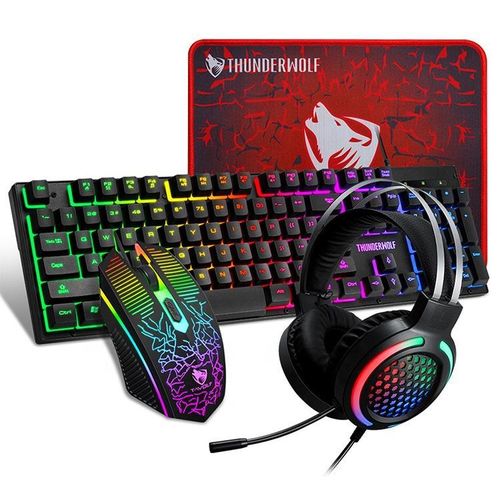 TF400 Gaming Combo - RGB Keyboard, Mouse, Headset, Pad - USB, Black