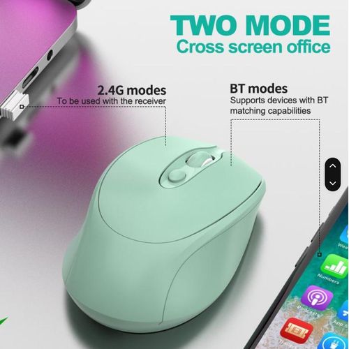 Wireless Green Dual-Mode Bluetooth Mouse - 1600 DPI, Rechargeable, Ergonomic Design
