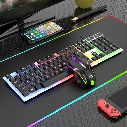 Wired Wired Gaming Keyboard & Mouse Combo - RGB Backlight, Ergonomic, 104-Key, Black