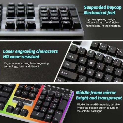 Wired Wired Gaming Keyboard & Mouse Combo - RGB Backlight, Ergonomic, 104-Key, Black