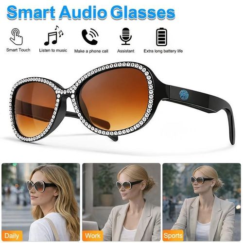 Smart Rhinestone Bluetooth Sunglasses for Women – UV400 Wireless Music & Hands-Free Calls