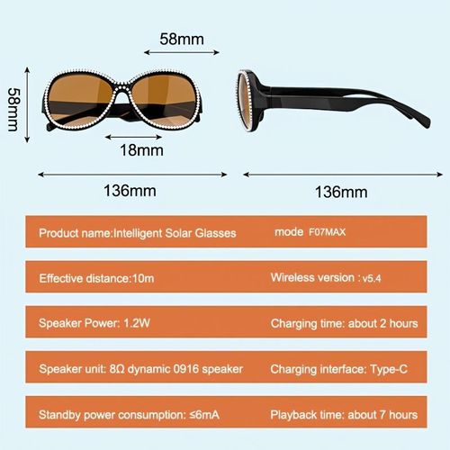 Smart Rhinestone Bluetooth Sunglasses for Women – UV400 Wireless Music & Hands-Free Calls
