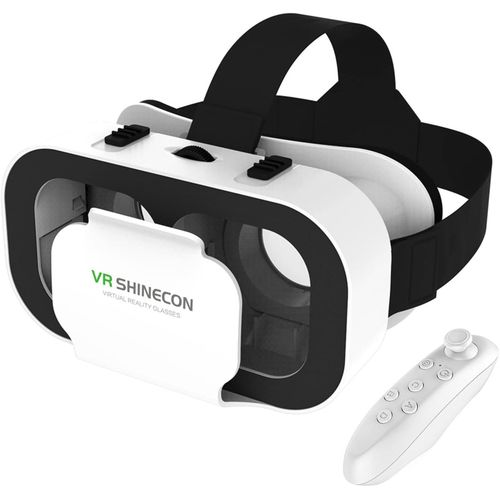Portable VR Glasses - 3D Virtual Reality Headset, 4.7-6.5" Screen, Bluetooth Remote, Black/White