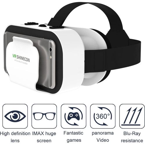 Portable VR Glasses - 3D Virtual Reality Headset, 4.7-6.5" Screen, Bluetooth Remote, Black/White
