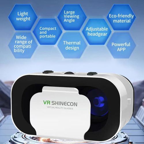 Portable VR Glasses - 3D Virtual Reality Headset, 4.7-6.5" Screen, Bluetooth Remote, Black/White