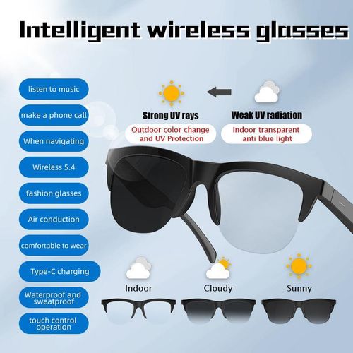 Bluetooth Smart Glasses - Air Conduction Calls & Music with UV Protection