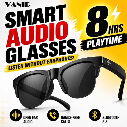 Smart Glasses Bluetooth 5.4, Open-Ear, UV400, 500mAh Battery, Black
