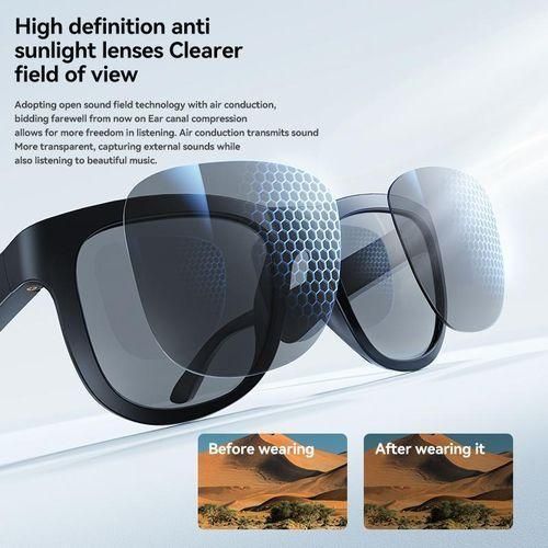 Smart Bluetooth Audio Glasses - Black, AI Translation, Blue Light Blocking